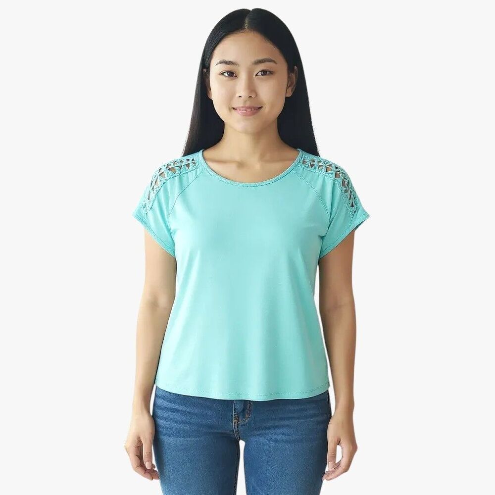 Justice Top Girls 18/20 Blue Glitter Short Sleeve Crewneck Youth Everyday Shirt